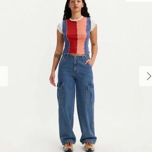 Levis 94 Baggy Cargo Jeans Woman 28 Blue 100% Cotton Streetwear Preppy Baddie